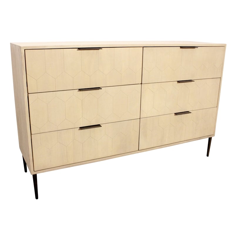 Ren 6-Drawer Dresser in Contemporary Aged Natural Finish on Solid Wood