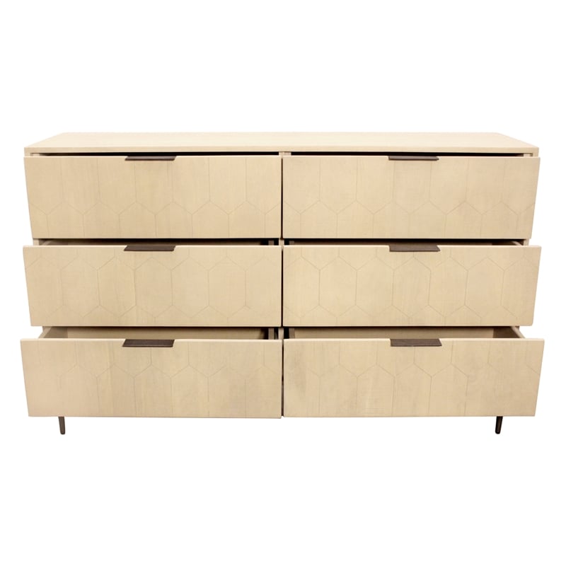 Ren 6-Drawer Dresser in Contemporary Aged Natural Finish on Solid Wood
