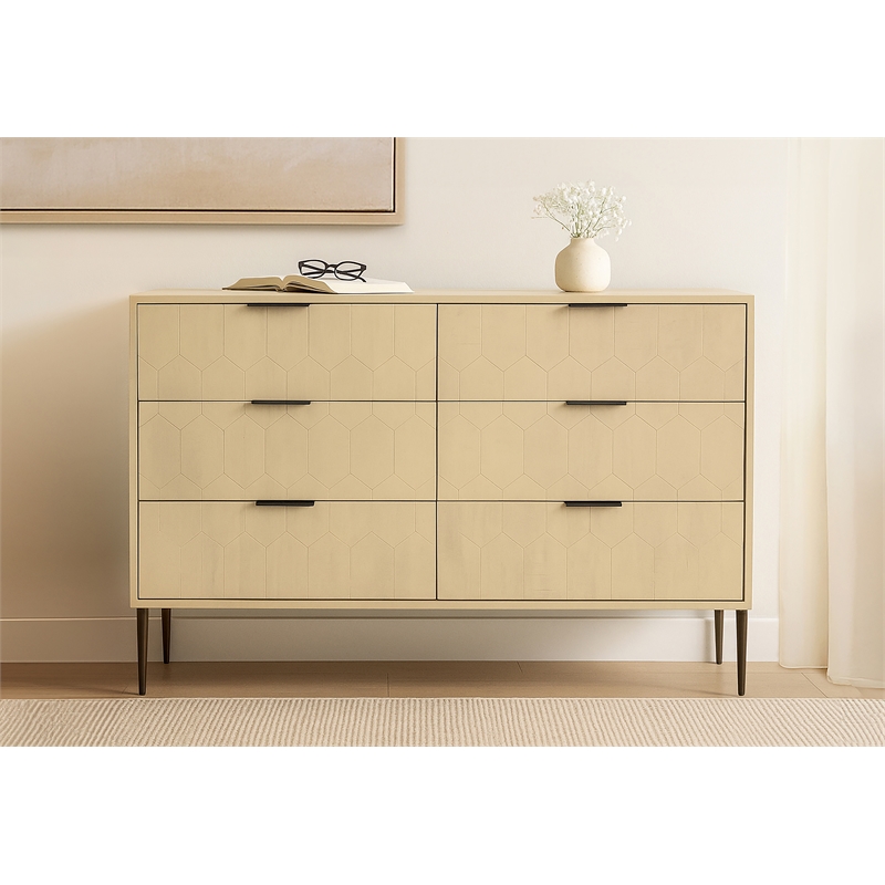 Ren 6-Drawer Dresser in Contemporary Aged Natural Finish on Solid Wood