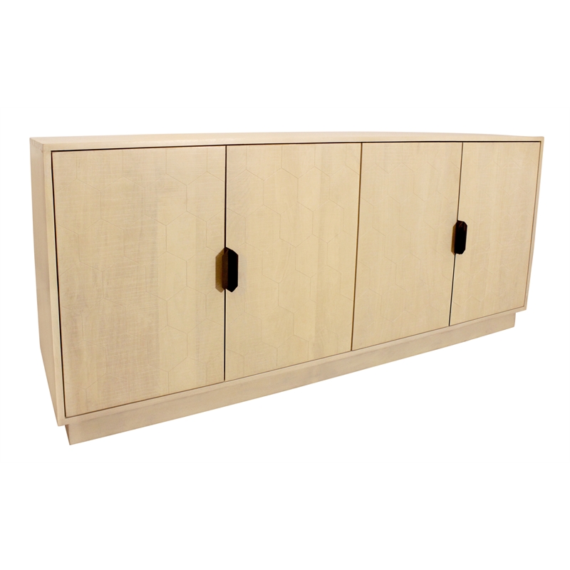 Ren 4-Door Sideboard in Contemporary Aged Natural Finish on Solid Wood