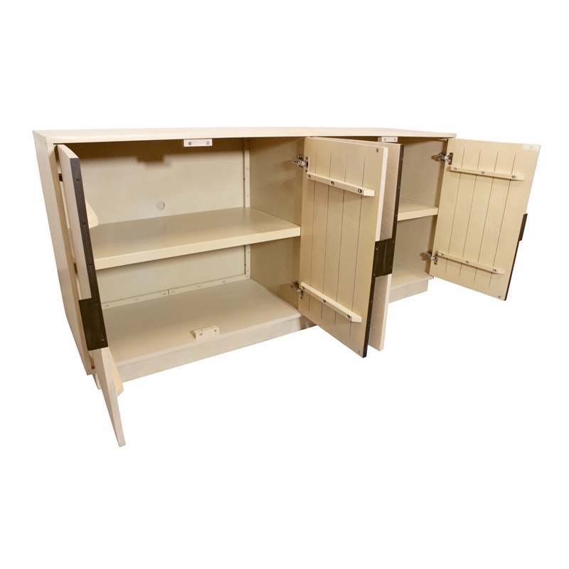 Ren 4-Door Sideboard in Contemporary Aged Natural Finish on Solid Wood