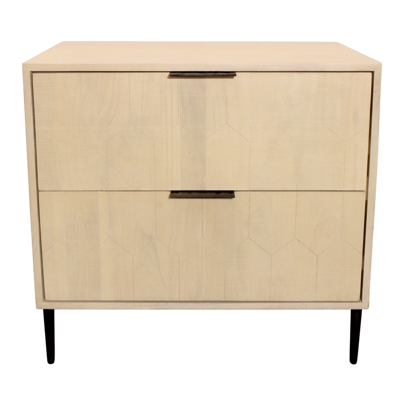 Ren 2-Drawer Nightstand in Contemporary Aged Natural Finish on Solid Wood