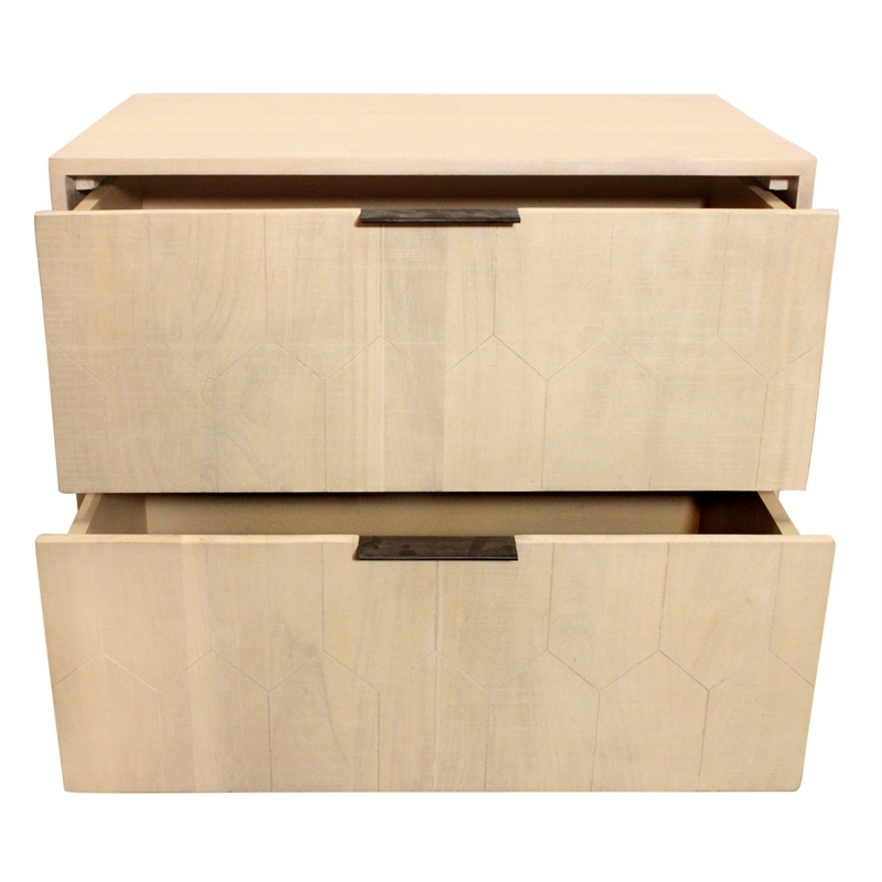 Ren 2-Drawer Nightstand in Contemporary Aged Natural Finish on Solid Wood