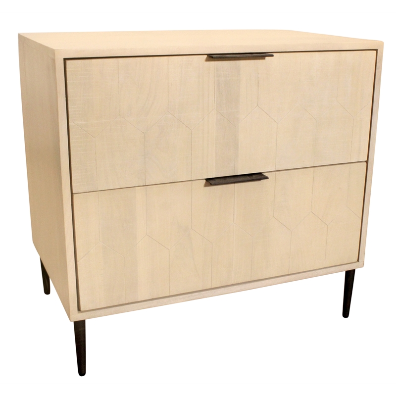 Ren 2-Drawer Nightstand in Contemporary Aged Natural Finish on Solid Wood