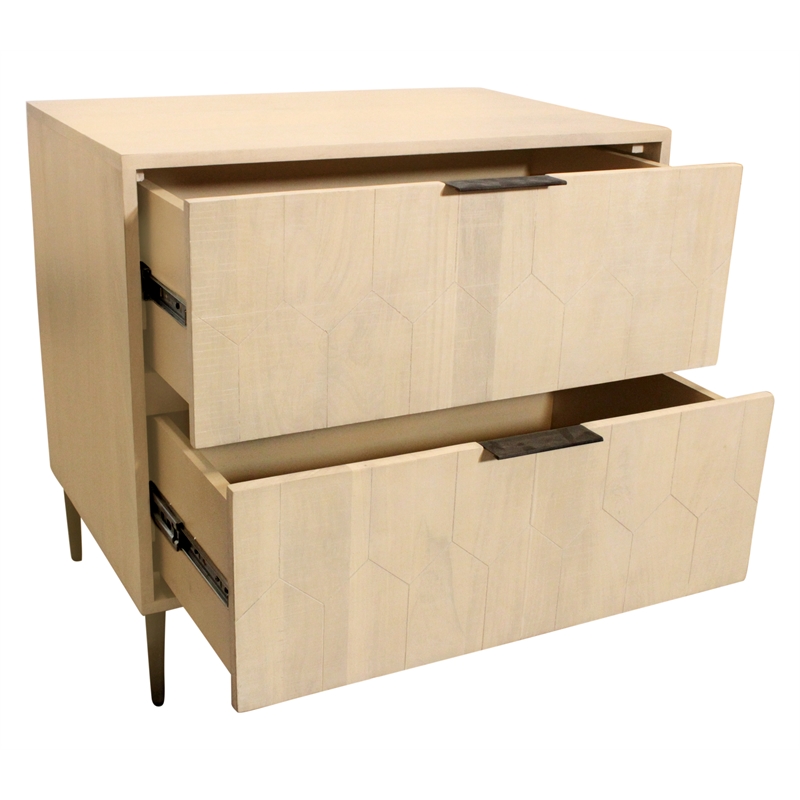 Ren 2-Drawer Nightstand in Contemporary Aged Natural Finish on Solid Wood