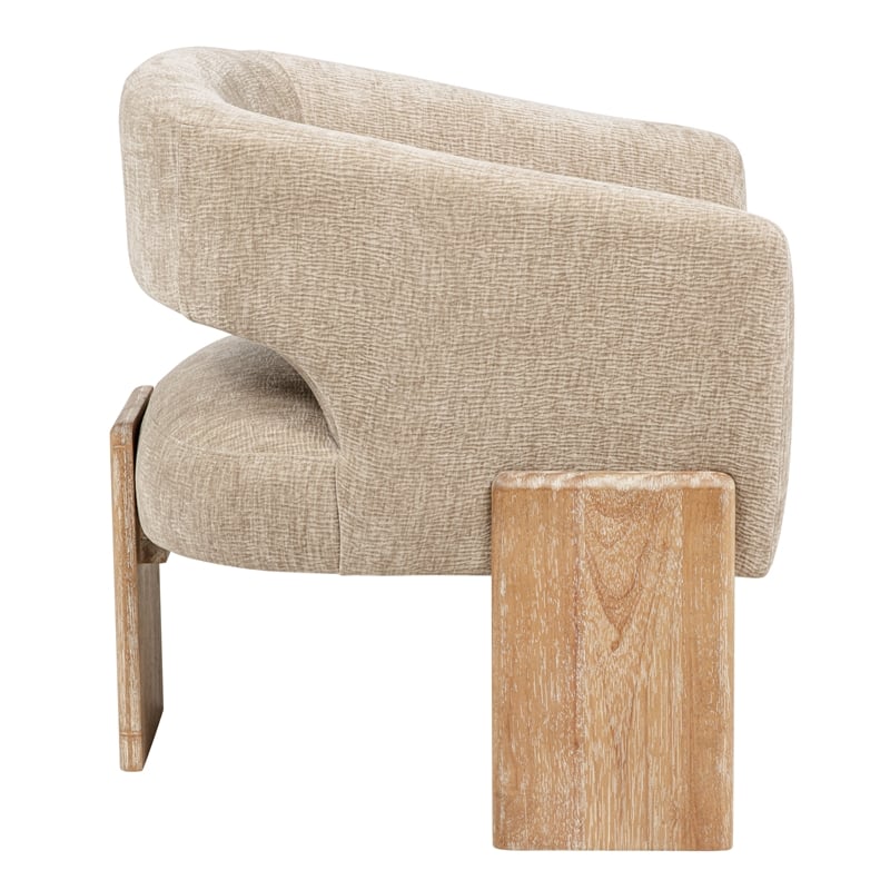 Tess Accent Chair in Modern Manchester Beige Ribbed Linen on Solid Wood