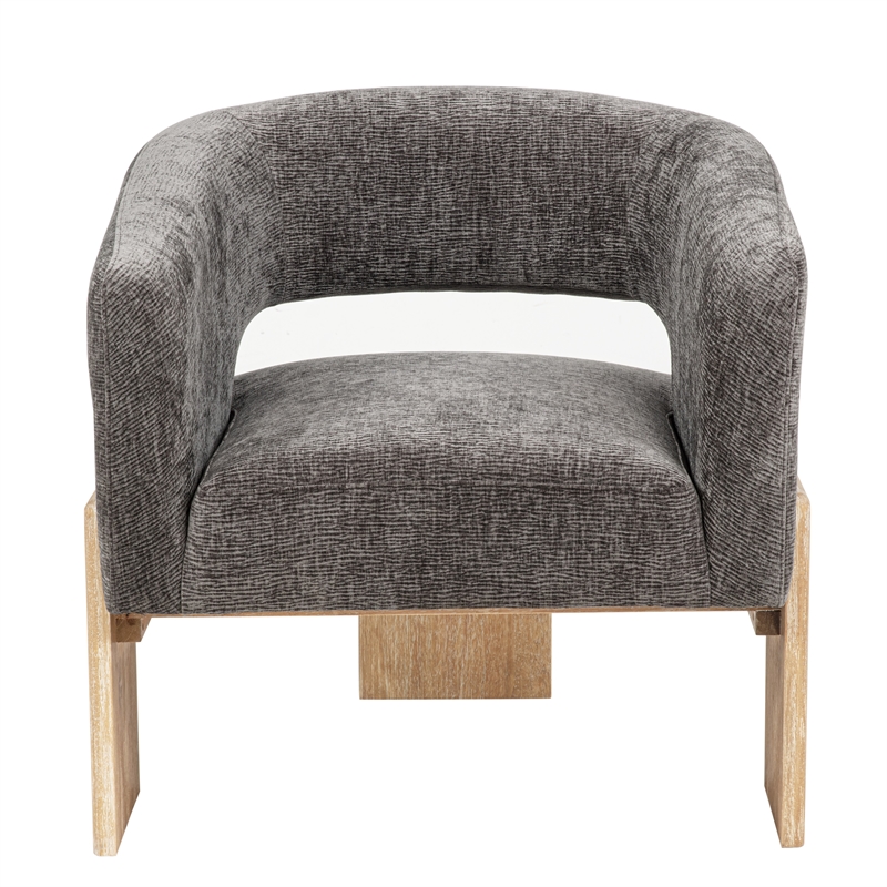Tess Accent Chair in Modern Crystal Black Ribbed Linen on Solid Wood