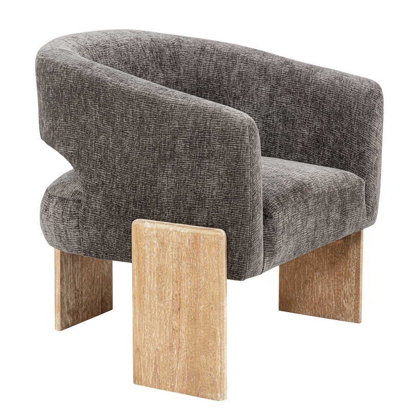 Tess Accent Chair in Modern Crystal Black Ribbed Linen on Solid Wood