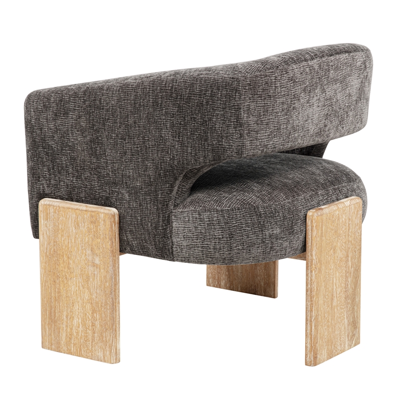 Tess Accent Chair in Modern Crystal Black Ribbed Linen on Solid Wood