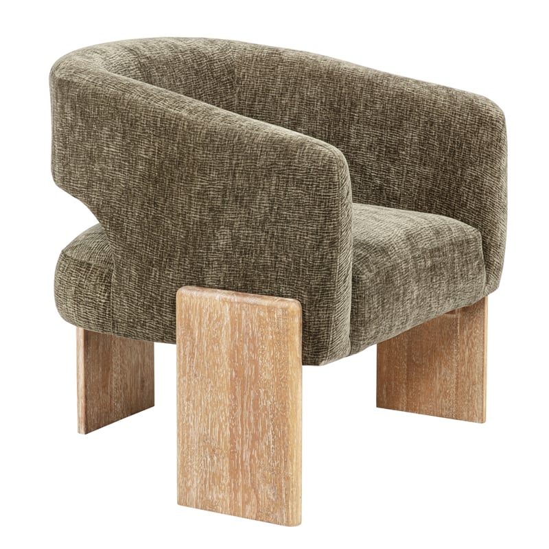 Tess Accent Chair in Modern Garden Green Ribbed Linen on Solid Wood