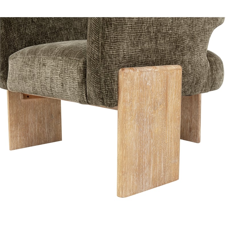 Tess Accent Chair in Modern Garden Green Ribbed Linen on Solid Wood