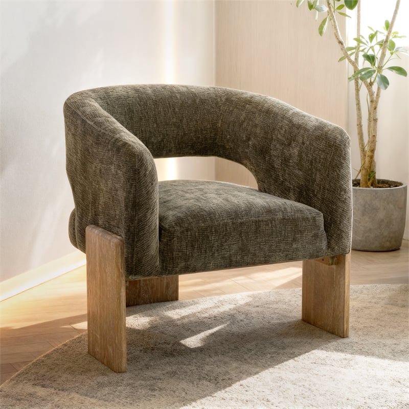 Tess Accent Chair in Modern Garden Green Ribbed Linen on Solid Wood