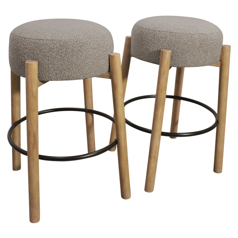 Natalia Barstool in Mid-century Modern Silver Boucle Fabric 2-Piece Set