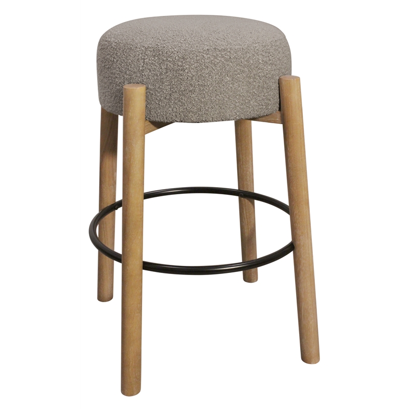 Natalia Barstool in Mid-century Modern Silver Boucle Fabric 2-Piece Set