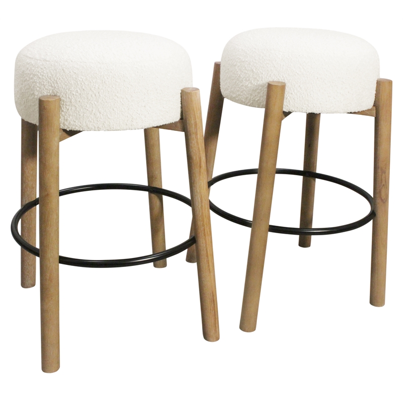Natalia Barstool in Mid-century Modern Ivory Boucle Fabric 2-Piece Set