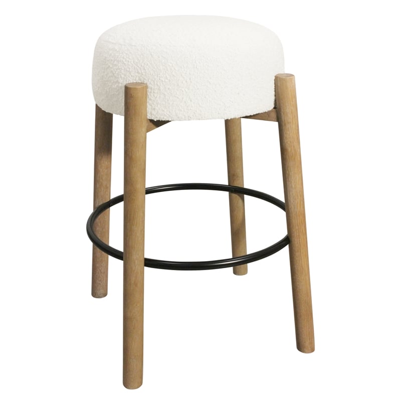 Natalia Barstool in Mid-century Modern Ivory Boucle Fabric 2-Piece Set