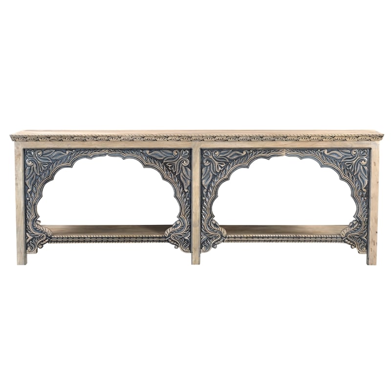 Carter Traditional Console Table in Ivory and Blue Finish on Solid Wood