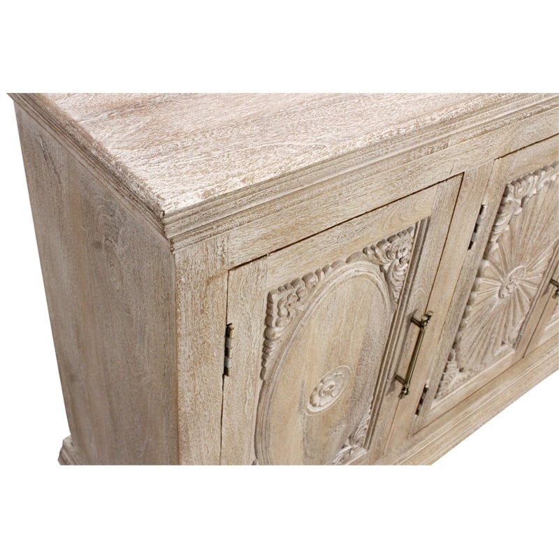 Carter 4-Door Sideboard in Distressed White Traditional Hand Carved Solid Wood