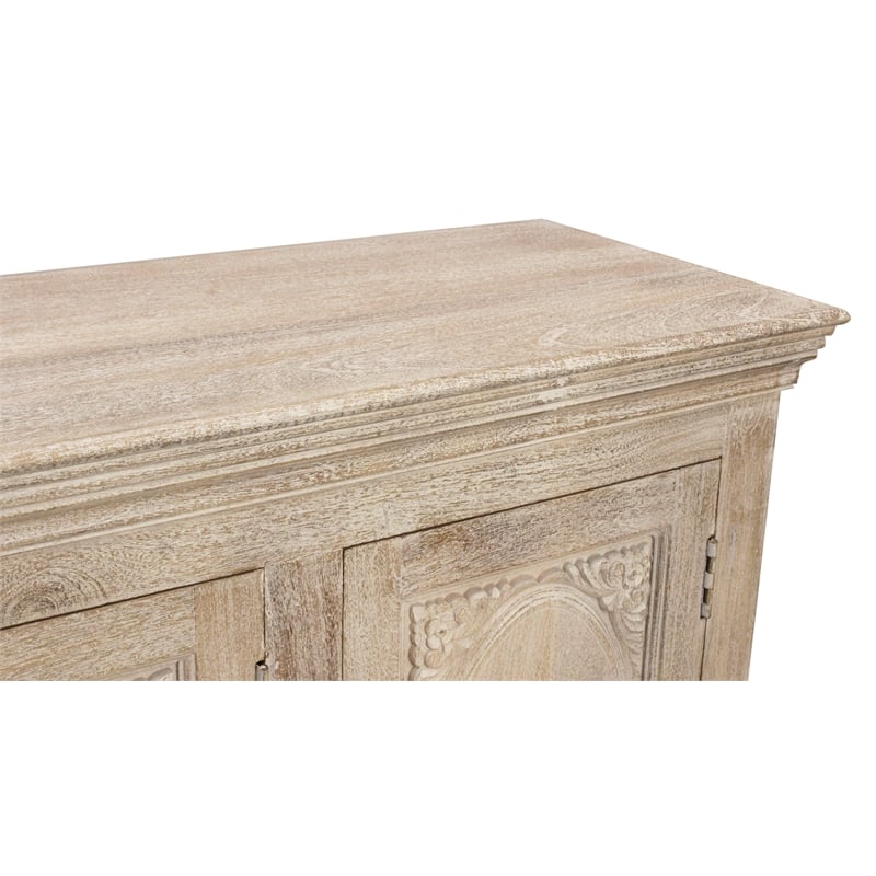 Carter 4-Door Sideboard in Distressed White Traditional Hand Carved Solid Wood