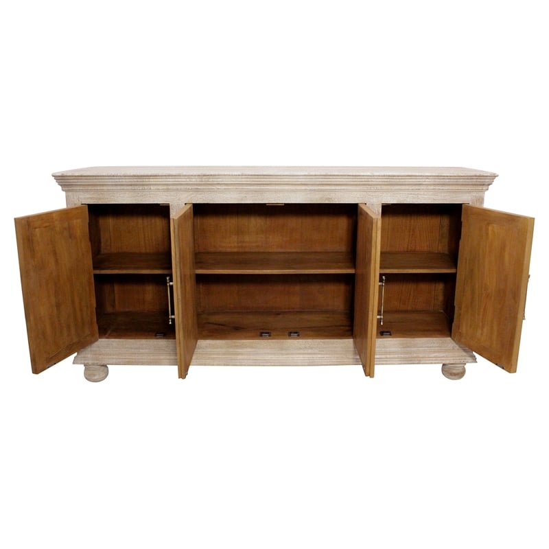 Carter 4-Door Sideboard in Distressed White Traditional Hand Carved Solid Wood