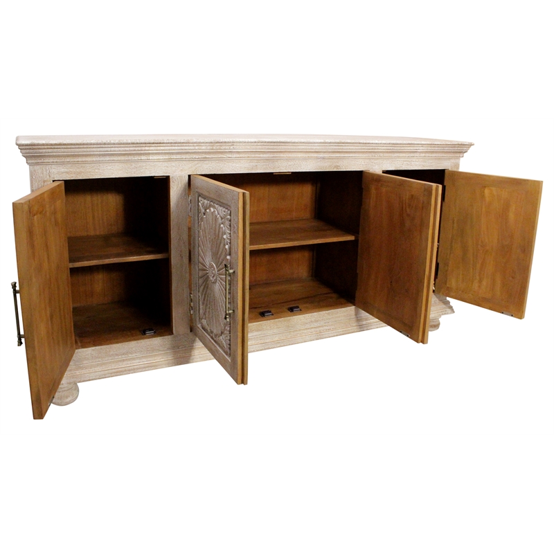 Carter 4-Door Sideboard in Distressed White Traditional Hand Carved Solid Wood