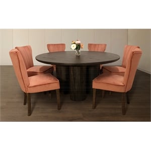 Sullivan 63&quot Dining Table Set with 3 Sets of Chloe Chairs in Blush Velvet Fabric