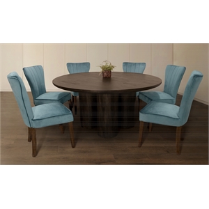 Sullivan 63&quot Dining Table Set with 3 Sets of Chloe Chairs in Teal Velvet Fabric