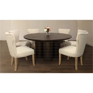 Sullivan 63&quot Dining Table Set with 3 Sets of Jill Ivory Side Chairs in Natural