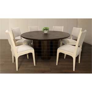 Sullivan 63&quot Dining Table Set with 3 Sets of Ash Side Chairs in Silver Boucle