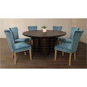Sullivan 63&quot Dining Table Set with 3 Sets of Chloe Chairs in Teal Velvet Fabric