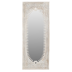 Kiara Mirror in Distressed White Finished Traditional Handcarved Solid Wood