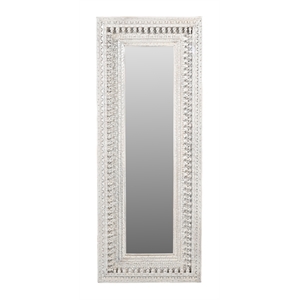 Ayla Mirror in Distressed White Finished Traditional Handcarved Solid Wood