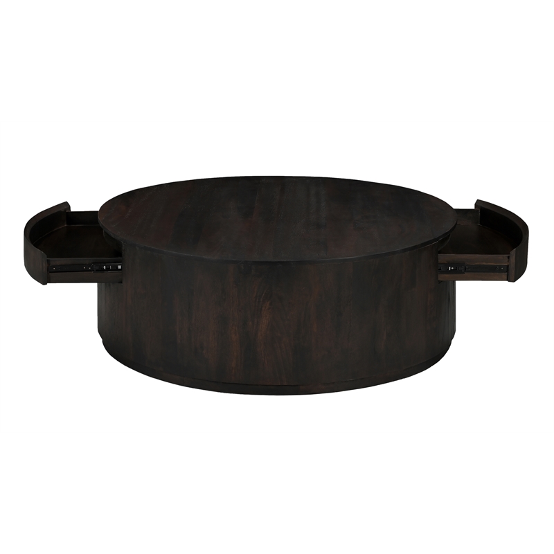 Flagstaff 2-Drawer Round Cocktail Table in Barista Brown on Solid Wood