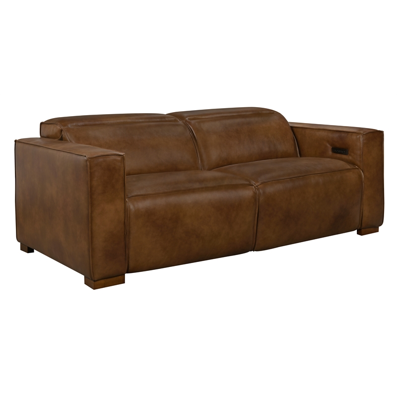 Riseholme Reclining Sofa in Contemporary Tan Authentic Full-Leather