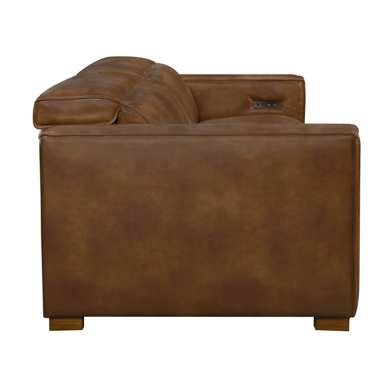 Riseholme Reclining Sofa in Contemporary Tan Authentic Full-Leather