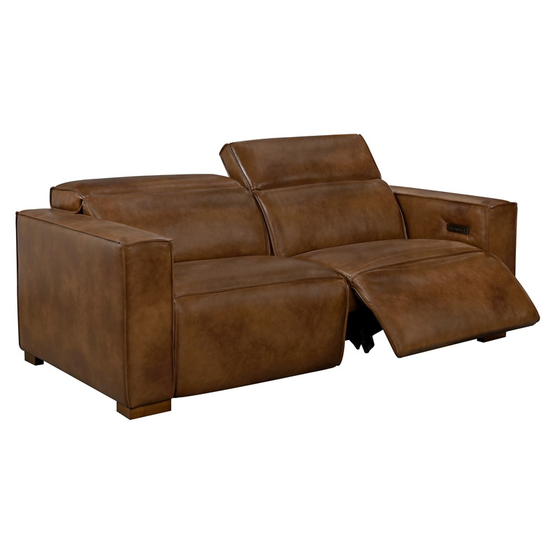 Riseholme Reclining Sofa in Contemporary Tan Authentic Full-Leather