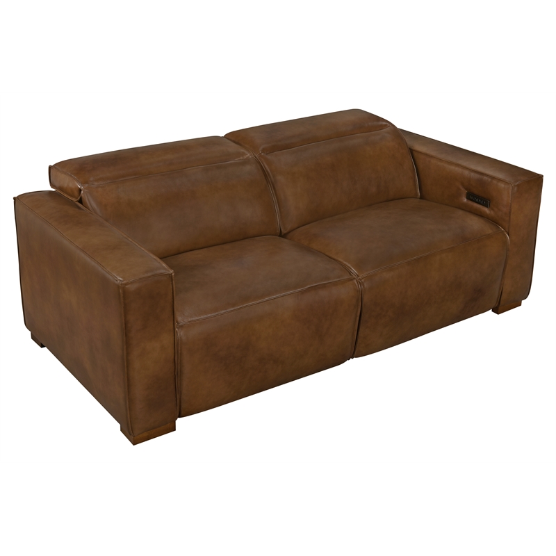 Riseholme Reclining Sofa in Contemporary Tan Authentic Full-Leather