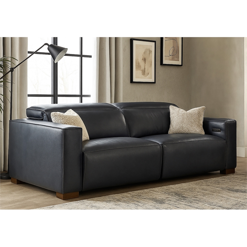 Riseholme Reclining Sofa in Contemporary Blue Authentic Full-Leather