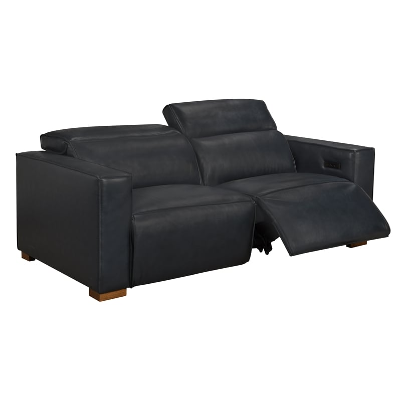 Riseholme Reclining Sofa in Contemporary Blue Authentic Full-Leather