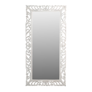 Margo Mirror in Distressed White Finished Traditional Handcarved Solid Wood