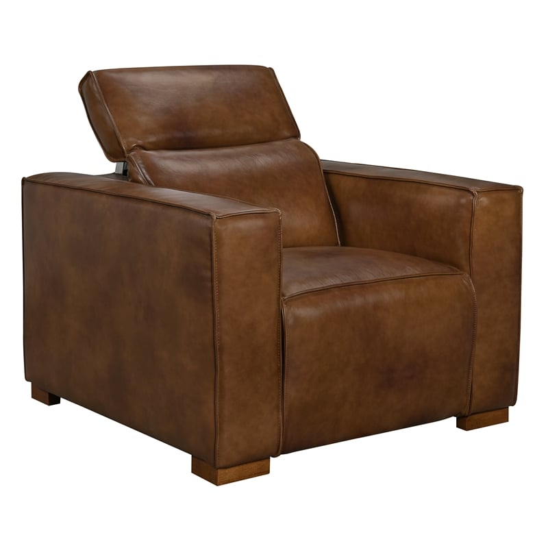 Riseholme Reclining Lounge Chair in Contemporary Tan Authentic Full-Leather