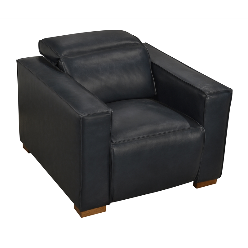 Riseholme Reclining Lounge Chair in Contemporary Blue Authentic Full-Leather