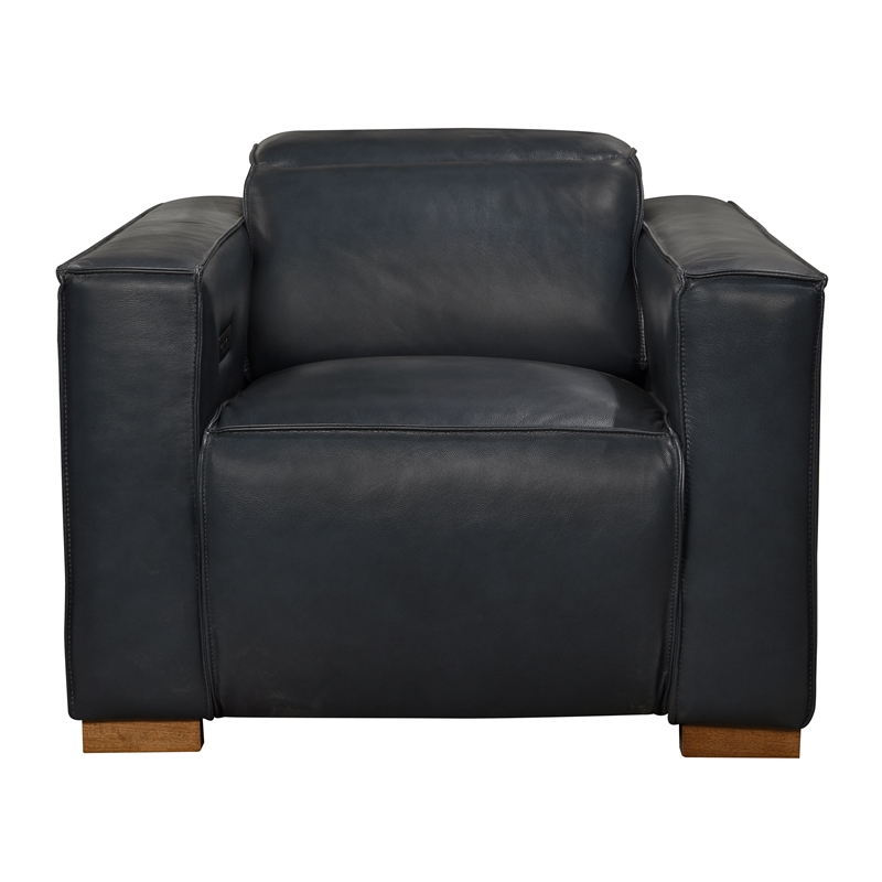 Riseholme Reclining Lounge Chair in Contemporary Blue Authentic Full-Leather