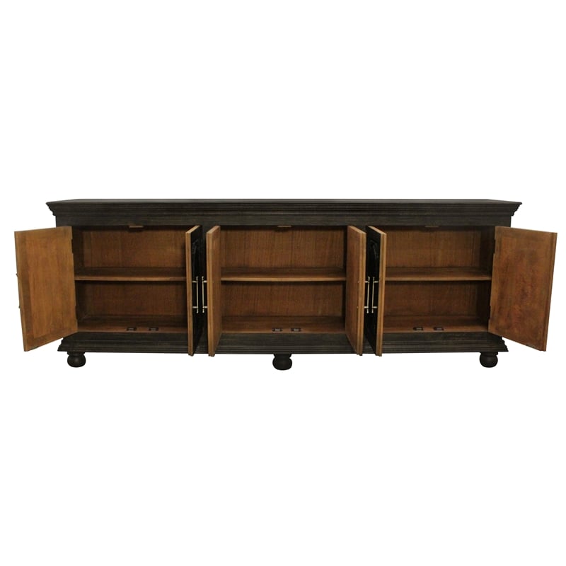 Athena 6-Door Sideboard in Antique Black with Traditional Carving on Solid Wood