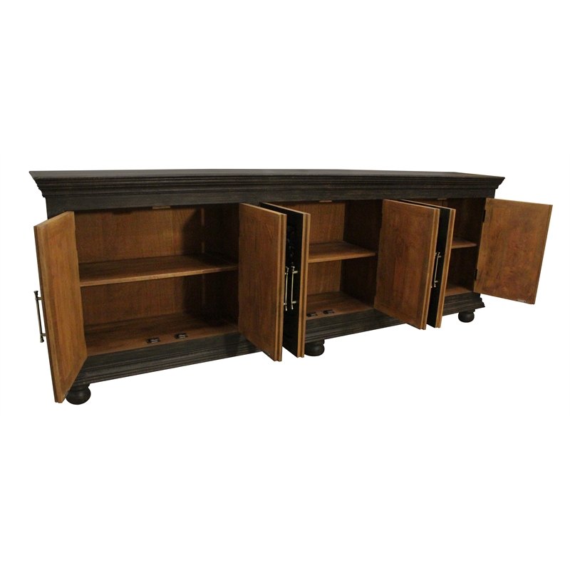 Athena 6-Door Sideboard in Antique Black with Traditional Carving on Solid Wood