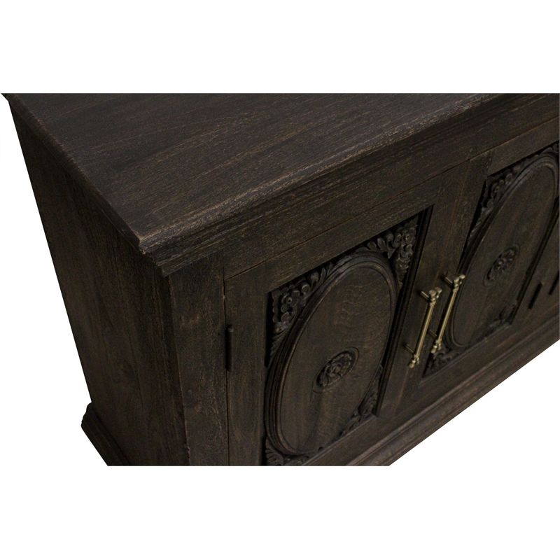 Athena 6-Door Sideboard in Antique Black with Traditional Carving on Solid Wood