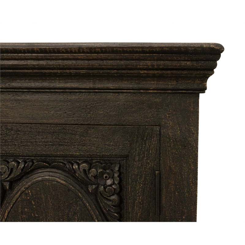 Athena 6-Door Sideboard in Antique Black with Traditional Carving on Solid Wood