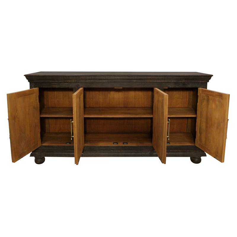 Athena 4-Door Sideboard in Antique Black with Traditional Carving on Solid Wood