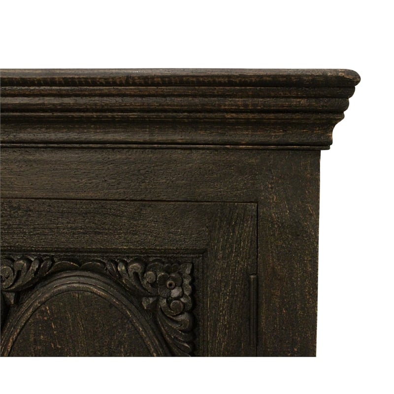 Athena 4-Door Sideboard in Antique Black with Traditional Carving on Solid Wood