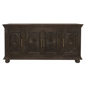 Athena 4-Door Sideboard in Antique Black with Traditional Carving on Solid Wood